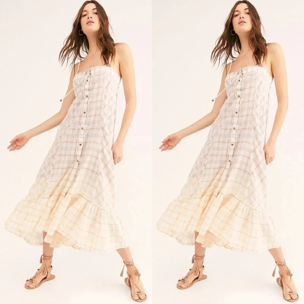 FREE PEOPLE Plaid City Maxi Top